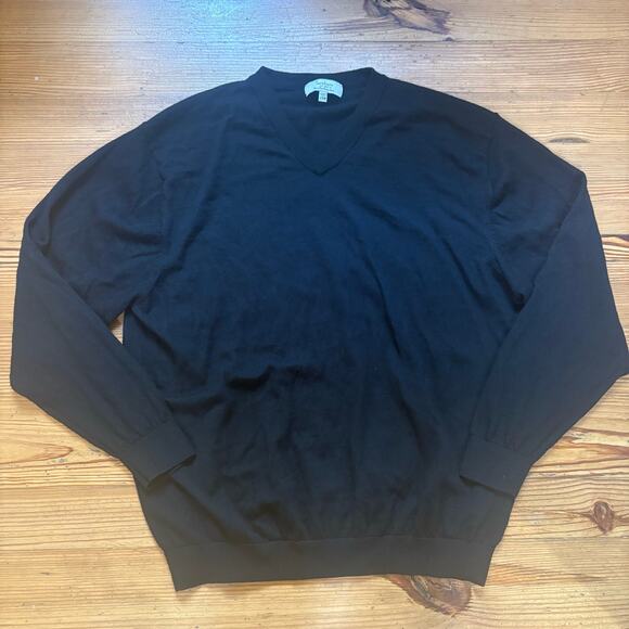 Turnbury black extra fine merino wool v neck mens sweater SIZE 2XB - Picture 1 of 5
